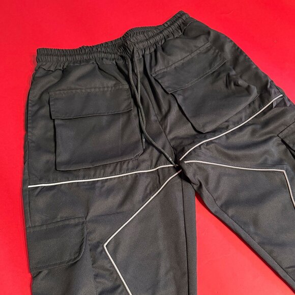 Harajuku-Inspired Black Street Style Pants – Reflective Detail, Men’s Size S - Picture 8 of 11